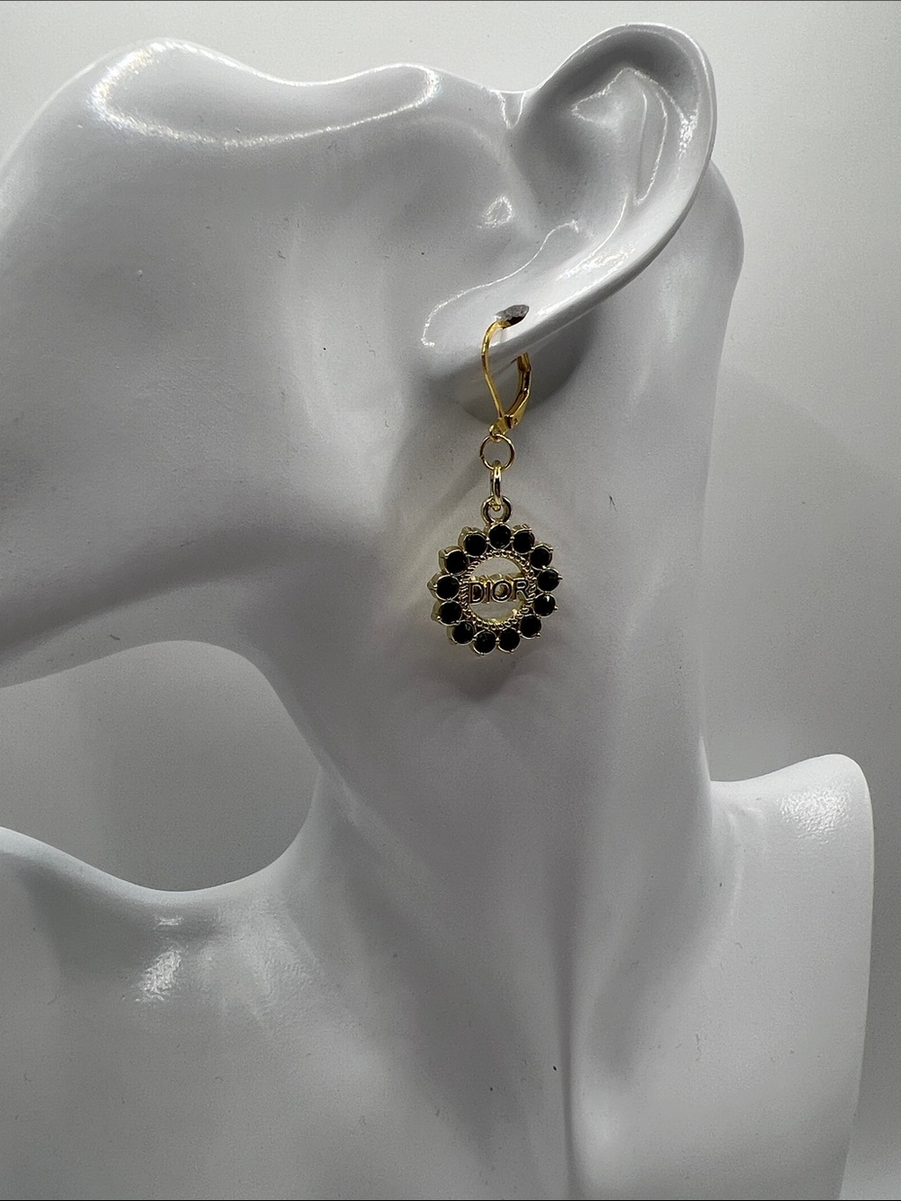 1434. Gold Earrings with Black Crystal Accents